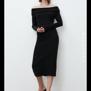 Zara Black Soft Sweater Midi Dress